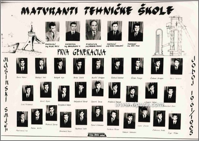 PRVA GENERACIJA SREDNJE TEHNICKE SKOLE-MASINSKOG SMJERA U DOOBOJU. <br> 2005 godine navrsit ce se 40 godina <br> Slika je iz svibnja 1965. godine a radio je Foto Cedo. 